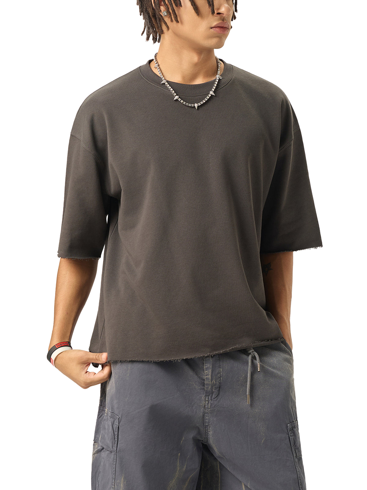 Amen Boxy Half-Sleeve Raw-Edge T-Shirt