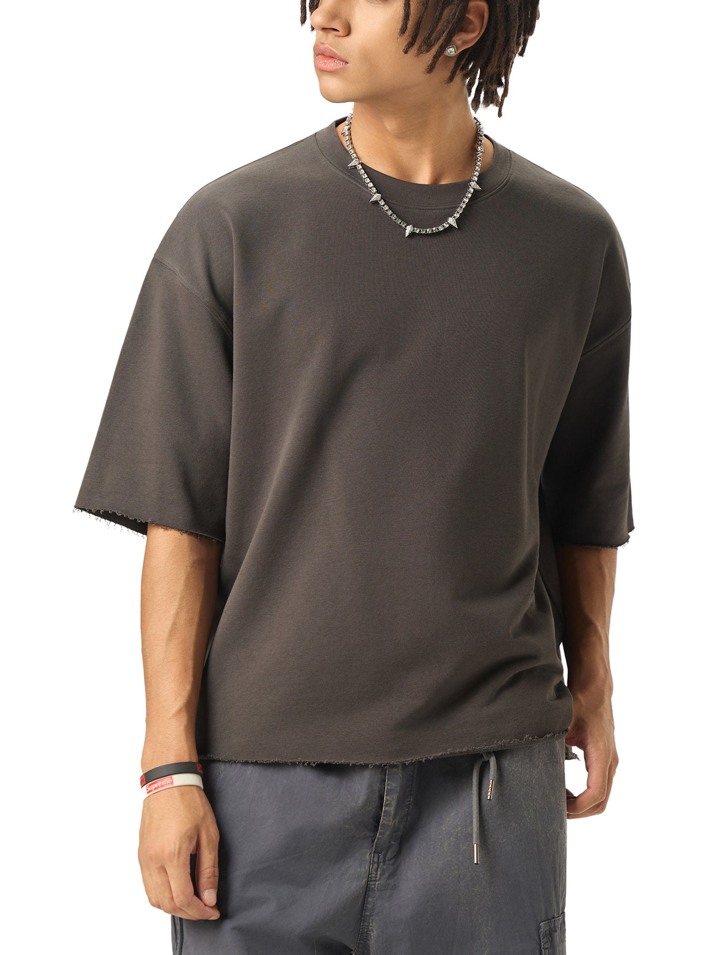 Amen Boxy Half-Sleeve Raw-Edge T-Shirt